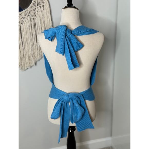 Free People FP Beach Cerulean Blue Knit Beachy Sweater Halter Tank Top Large - Picture 2 of 7